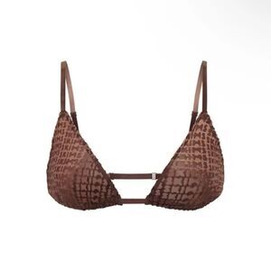 Skims Wireless Velvet Logo Triangle Bralette in Chestnut Brown Size Large NWT